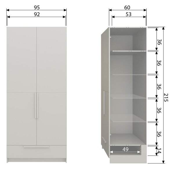 MUZZA Dvojdverová šatníková skriňa Erup 95 x 215 cm krémová