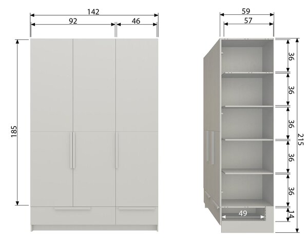 MUZZA Trojdverová šatníková skriňa Erup 142 x 215 cm krémová