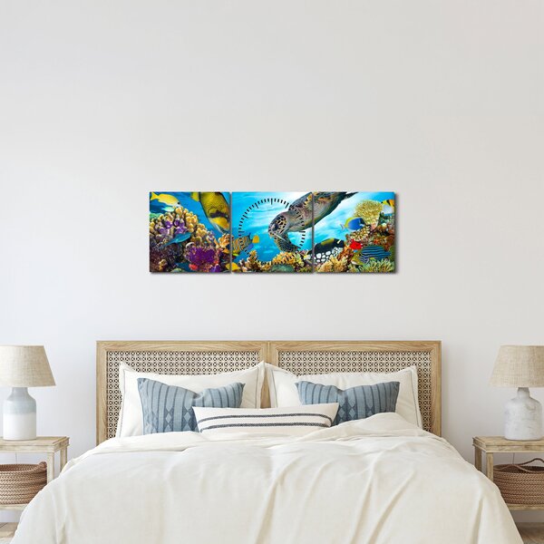 Obraz koralového útesu (s hodinami) (90x30 cm)