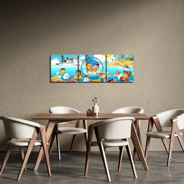 Obraz - Deň na pláži (s hodinami) (90x30 cm)