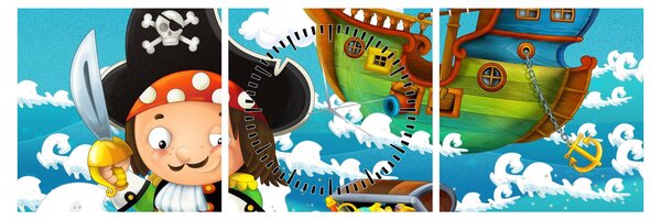 Obraz - Pirátsky poklad (s hodinami) (90x30 cm)