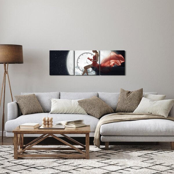 Obraz - Žena za svitu mesiaca (s hodinami) (90x30 cm)