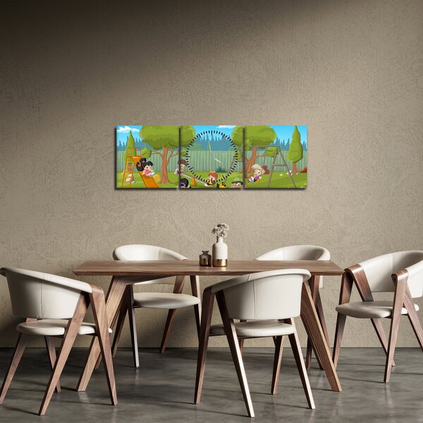Obraz - Deti na ihrisku (s hodinami) (90x30 cm)