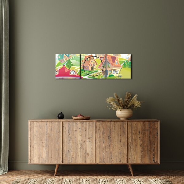 Obraz - Farebné mestečko (s hodinami) (90x30 cm)