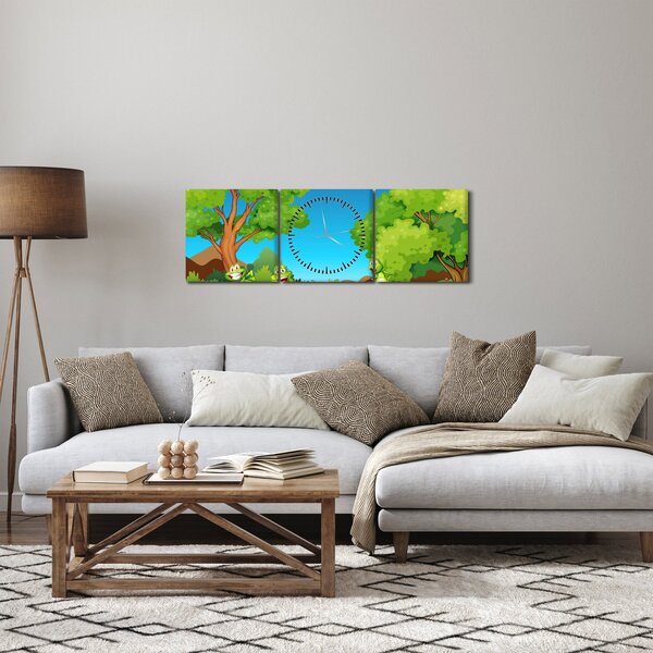 Obraz - Veselí žabiaci (s hodinami) (90x30 cm)