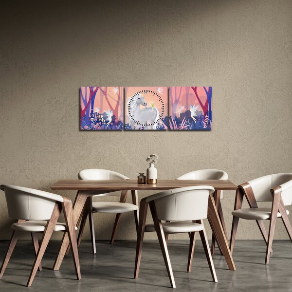 Obraz - Jednorožec v magickom lese (s hodinami) (90x30 cm)