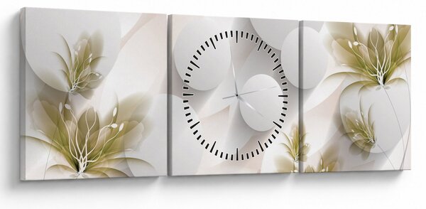 Obraz - 3D kruhy s kvetinami (s hodinami) (90x30 cm)