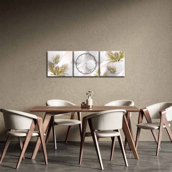 Obraz - 3D kruhy s kvetinami (s hodinami) (90x30 cm)