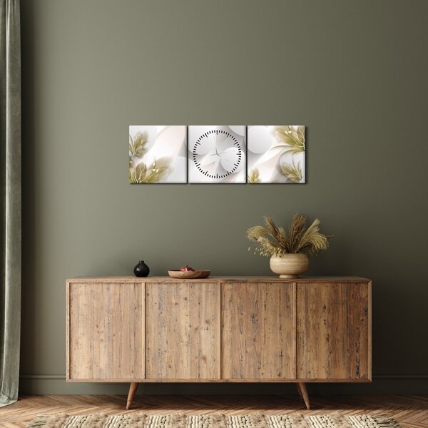Obraz - 3D kruhy s kvetinami (s hodinami) (90x30 cm)