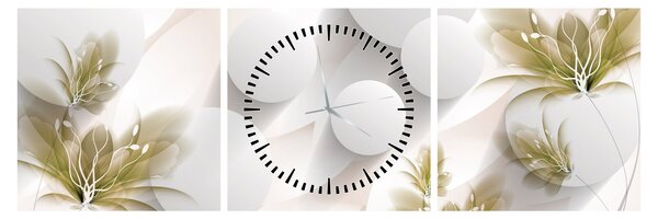 Obraz - 3D kruhy s kvetinami (s hodinami) (90x30 cm)