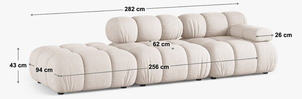 MUZZA Modulárna štvormiestna pohovka Bella 282 cm bouclé svetlobéžová pravá