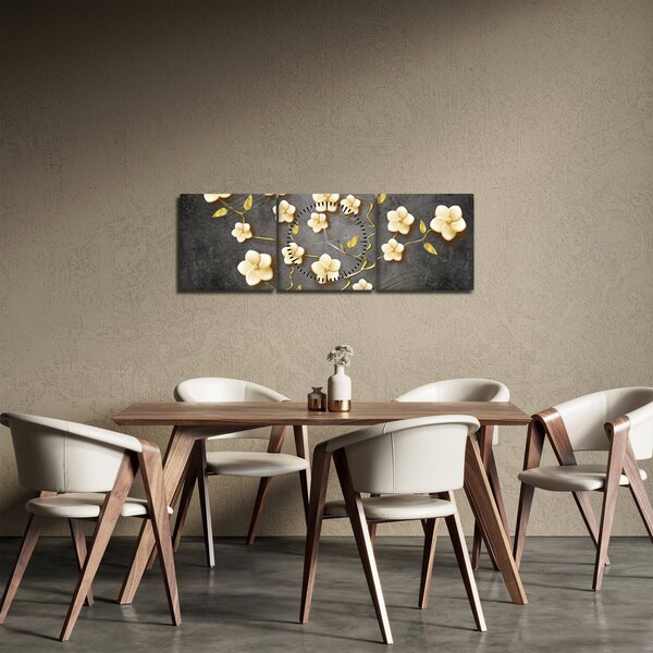 Obraz - Zlatý ker v čiernom pozadí (s hodinami) (90x30 cm)