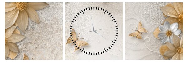 Obraz - Kvety s motýlikmi (s hodinami) (90x30 cm)