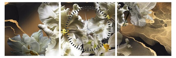 Obraz - Kvety orchideí na mramorovom pozadí (s hodinami) (90x30 cm)