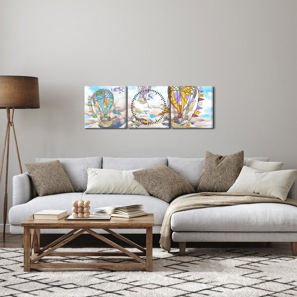 Obraz - Výprava v oblakoch (s hodinami) (90x30 cm)