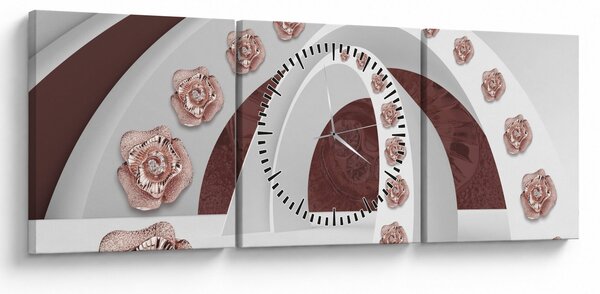 Obraz - 3D oblúky s kvetmi (s hodinami) (90x30 cm)