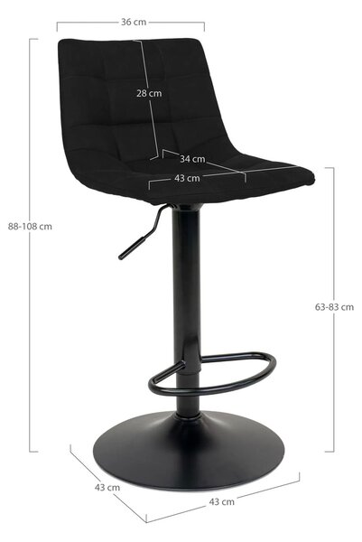 MUZZA Barová stolička DELFA 63 - 83 cm zamat čierna