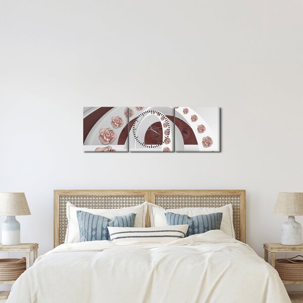 Obraz - 3D oblúky s kvetmi (s hodinami) (90x30 cm)