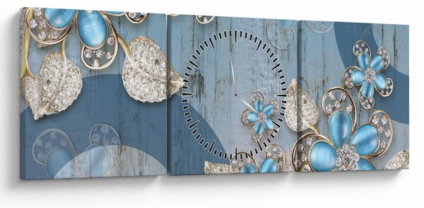 Obraz - Modré kvety (s hodinami) (90x30 cm)