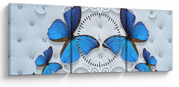 Obraz - Modré motýle (s hodinami) (90x30 cm)