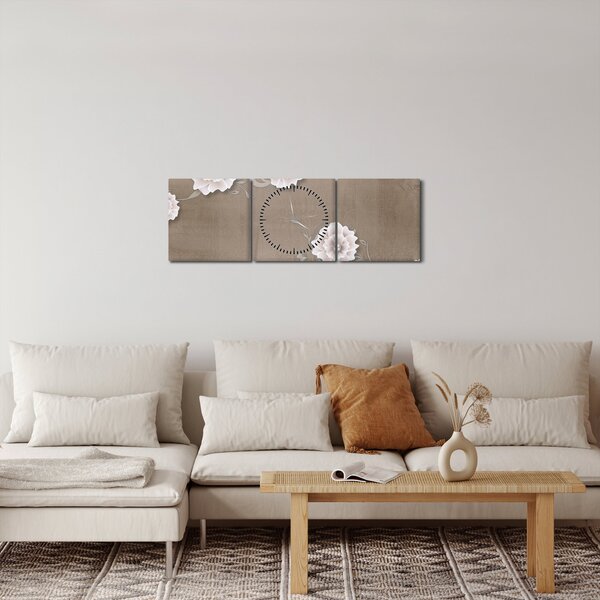 Obraz - Drapérie s kvetmi (s hodinami) (90x30 cm)