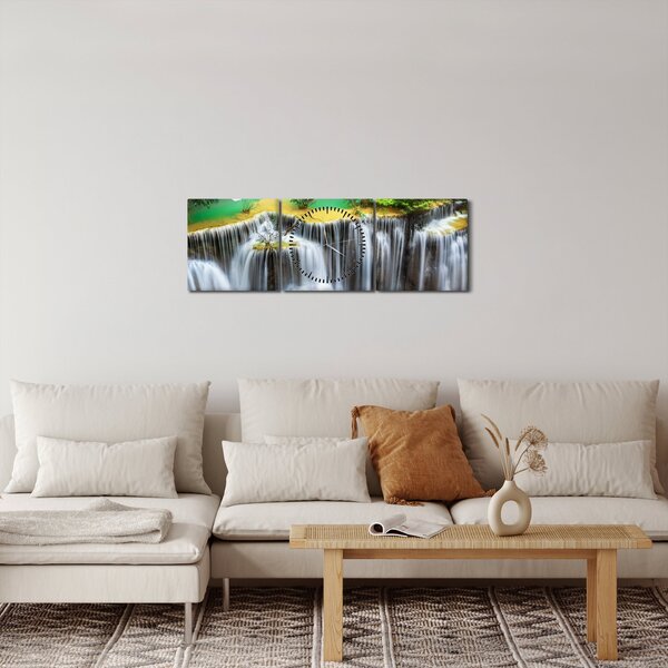 Obraz - Výhľad na kúzelné vodopády (s hodinami) (90x30 cm)