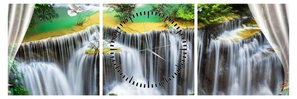 Obraz - Výhľad na kúzelné vodopády (s hodinami) (90x30 cm)