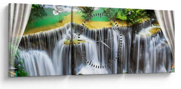 Obraz - Výhľad na kúzelné vodopády (s hodinami) (90x30 cm)