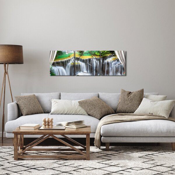 Obraz - Výhľad na kúzelné vodopády (s hodinami) (90x30 cm)