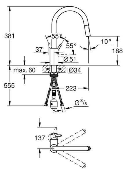 GROHE Concetto - Páková drezová batéria, chróm 31483002