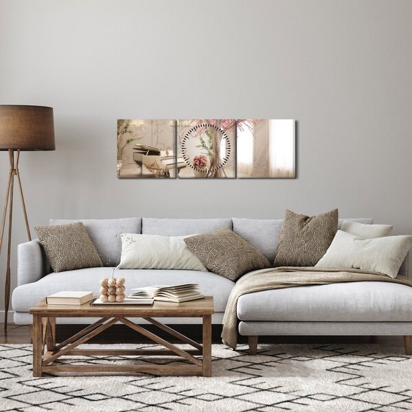 Obraz - Snový interiér s klavírom (s hodinami) (90x30 cm)