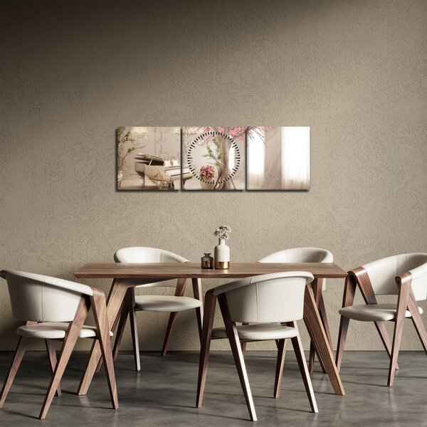 Obraz - Snový interiér s klavírom (s hodinami) (90x30 cm)