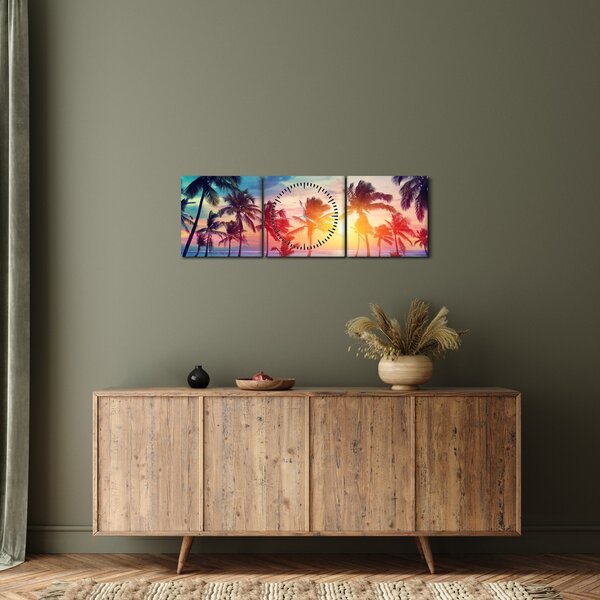 Obraz - Tropický západ slnka (s hodinami) (90x30 cm)