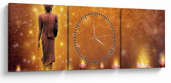 Obraz - Budha v zlatom lesku (s hodinami) (90x30 cm)