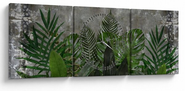 Obraz - Betónový múr s rastlinami (s hodinami) (90x30 cm)