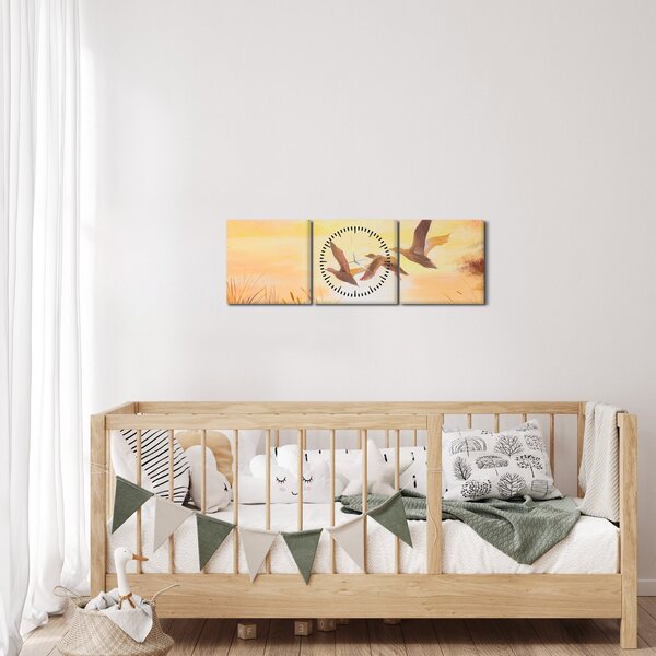 Obraz - Žeriavy pri západe slnka (s hodinami) (90x30 cm)