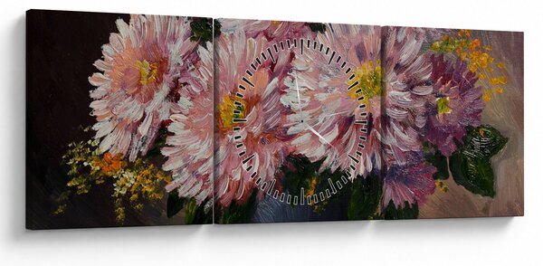 Obraz - Olejomaľba, Kvety vo váze (s hodinami) (90x30 cm)