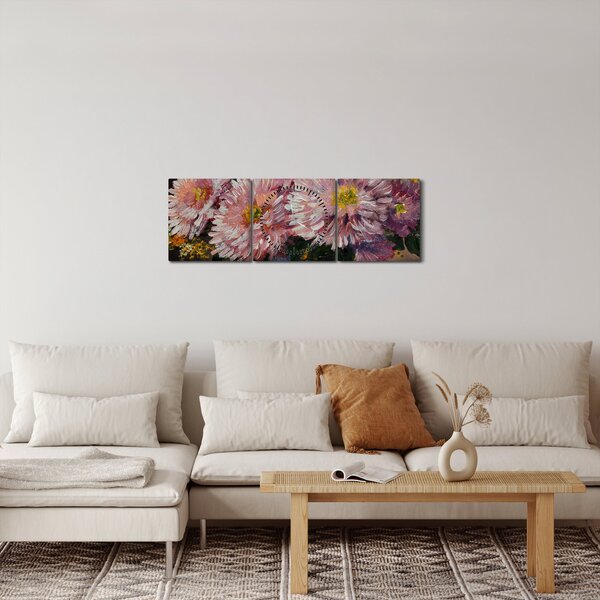 Obraz - Olejomaľba, Kvety vo váze (s hodinami) (90x30 cm)