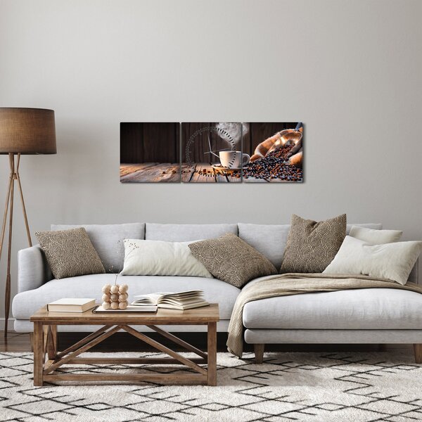 Obraz - Čas na kávu (s hodinami) (90x30 cm)