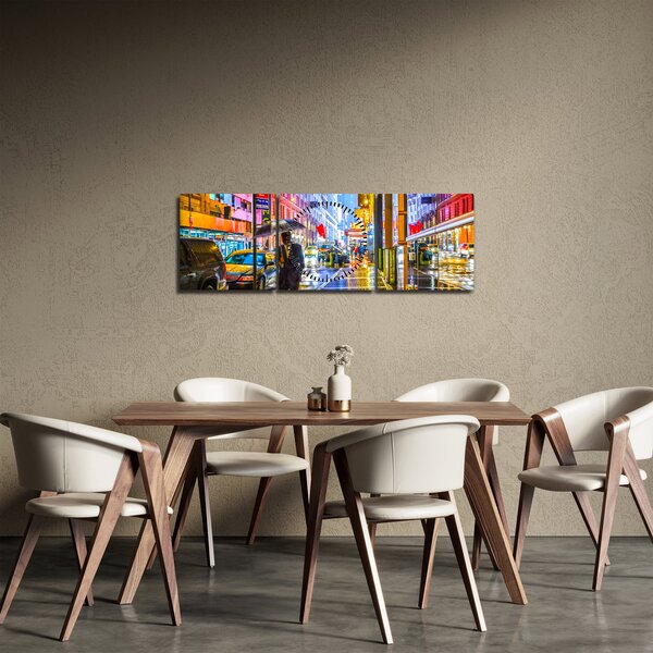 Obraz - Mesto v neónovej žiare (s hodinami) (90x30 cm)