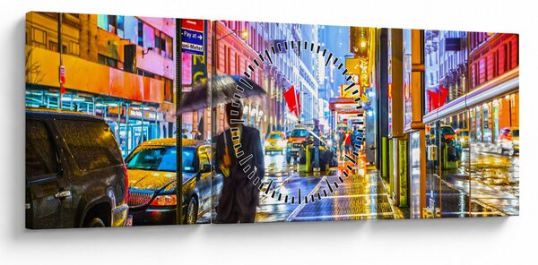 Obraz - Mesto v neónovej žiare (s hodinami) (90x30 cm)