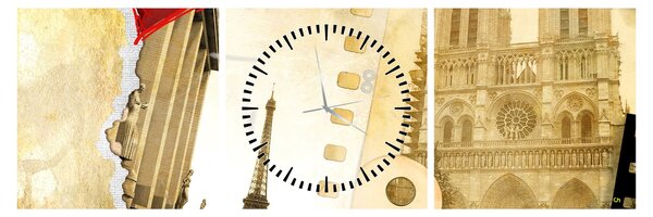 Obraz - Spomienky na Paríž (s hodinami) (90x30 cm)