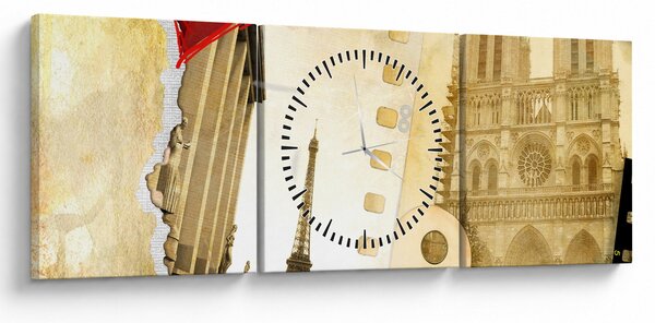 Obraz - Spomienky na Paríž (s hodinami) (90x30 cm)