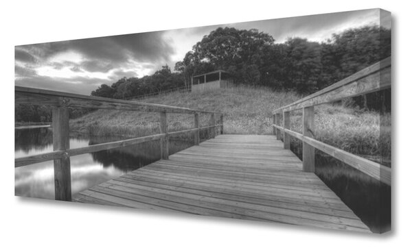 Obraz Canvas Mólo čiernobiele jazero 125x50 cm