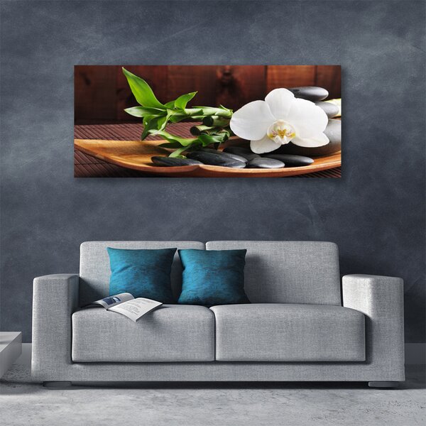 Obraz Canvas Kamene zen biela orchidea 125x50 cm