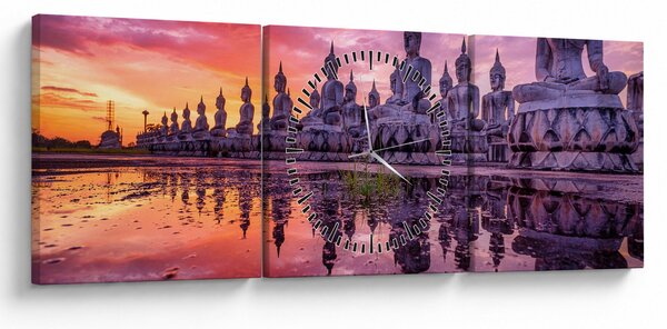 Obraz - Budhovia v západe slnka (s hodinami) (90x30 cm)