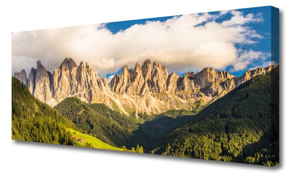 Obraz Canvas Vrcholy hor mraky lesy lúka 125x50 cm