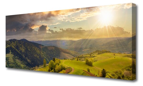 Obraz Canvas Hory lúka západ slnka 125x50 cm