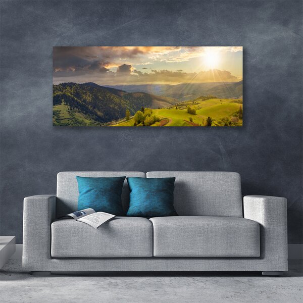 Obraz Canvas Hory lúka západ slnka 125x50 cm
