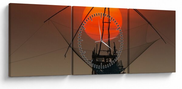 Obraz - Východ slnka, jazero Pakpra (s hodinami) (90x30 cm)